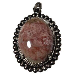 Vintage Rhodochrosite Pendant  Silver Tone Natural Love Compassion Spiritual
